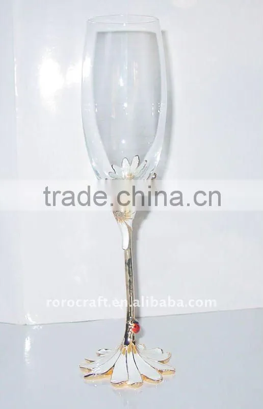 pewter base and stem with enamel color crystal wine glass