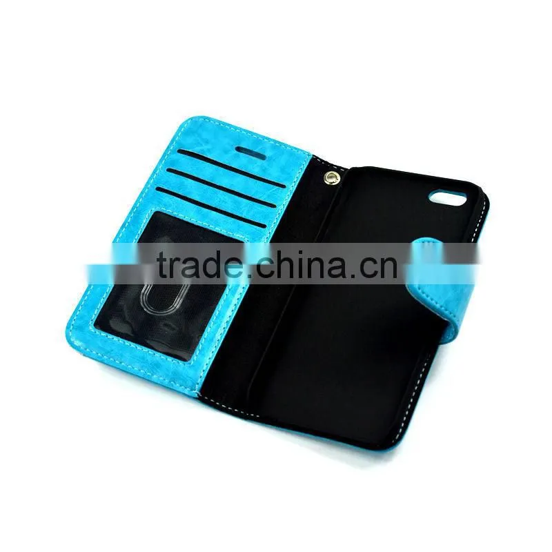 2015 New Fashion Design Crystal and Bling PU leather Wallet Style PU Leather Case For iPhone 6