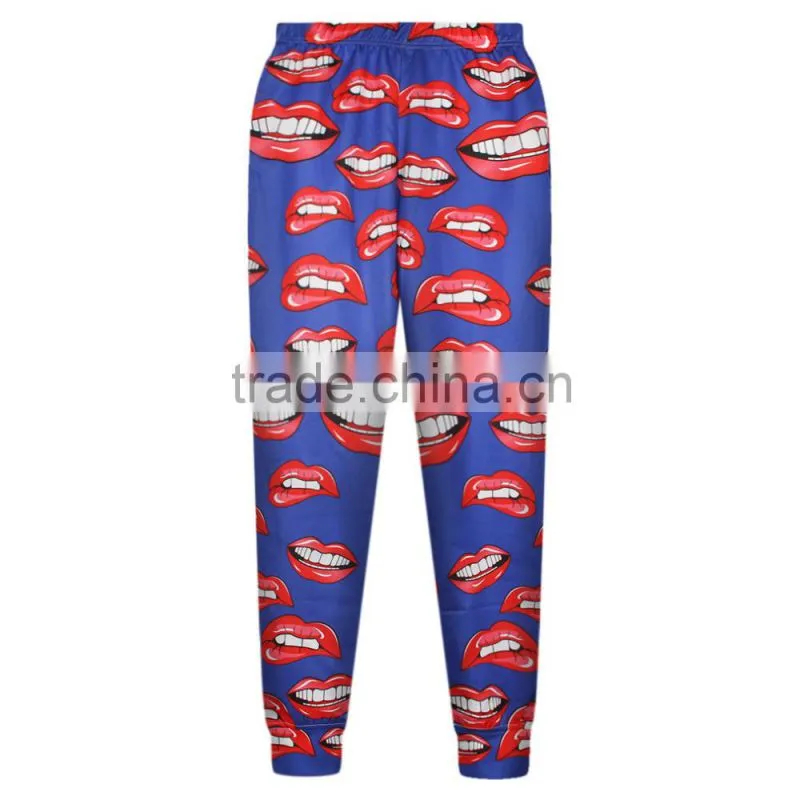Hot Sale Plus Size Women Sweatpants 3D Print Red Lips Pants N18-13