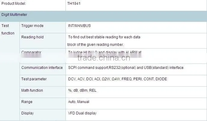 4 1/2-digit , 12000 Max.reading, VFD Display , True RMS Digital Multimeter TH1941 resistance tester