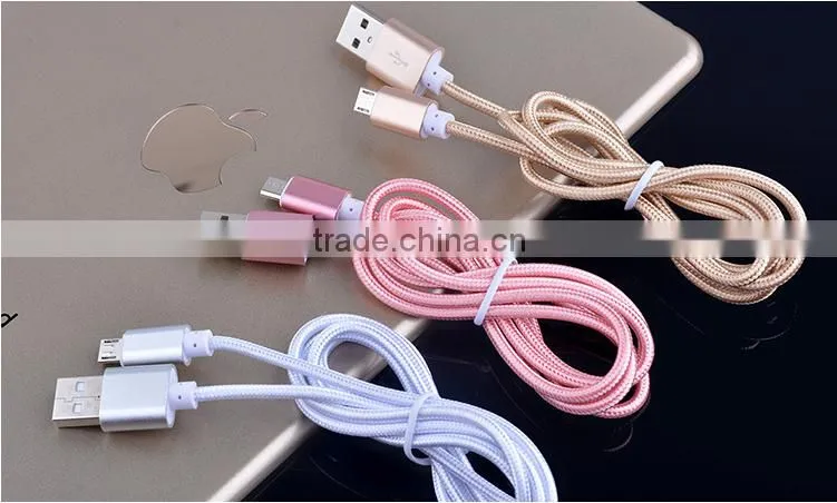 Nylon Woven USB Cable for V8 micro usb data cable for HTC Sony Xiaomi smart phone