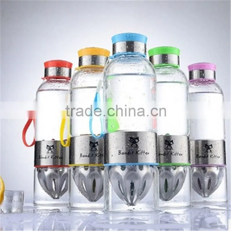 Wholesale 500ml glass drinking sports water bottle ,Environmental Borosilicate fruit Water Bottle with stainless steel infuser