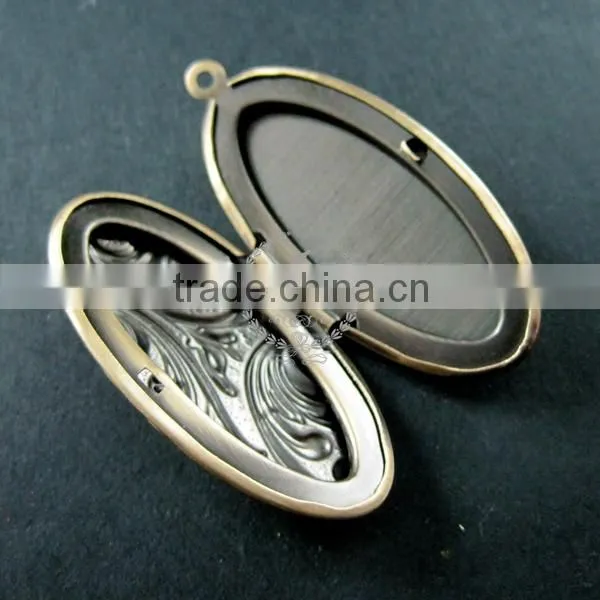 20x40mm vintage style flower engraved antiqued bronze brass oval photo locket pendant charm DIY supplies 1121045