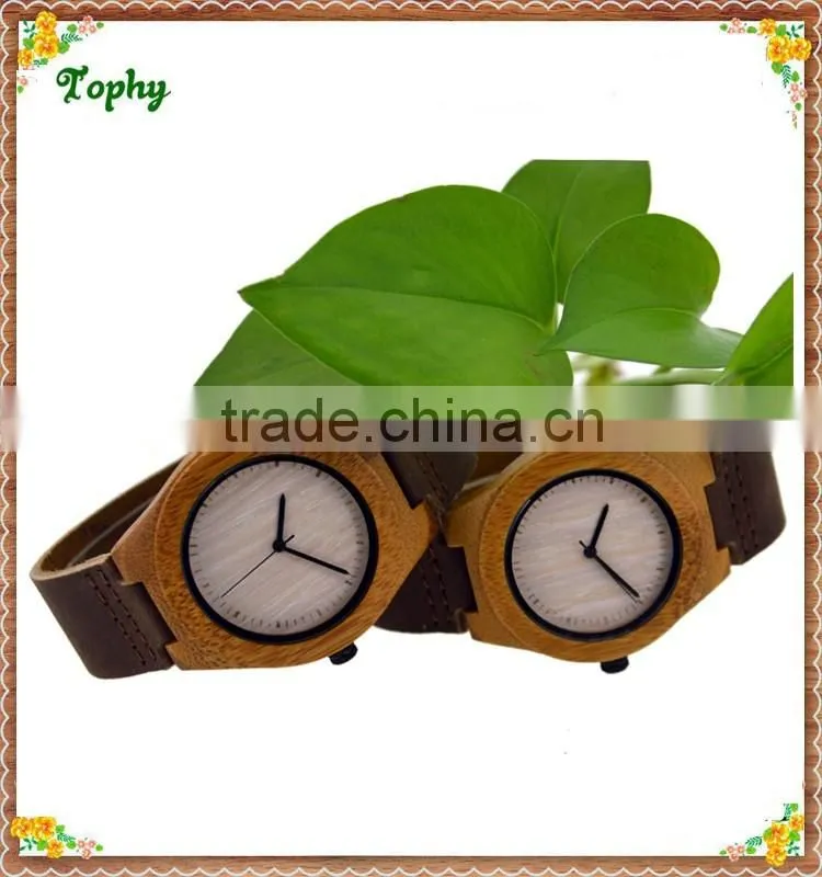 Brown genuine leather wooden watch wholeasale cheap price