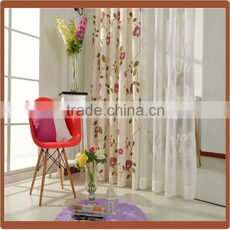 Custom made floral design polycotton material embroidery curtain drapery fabric wholesale