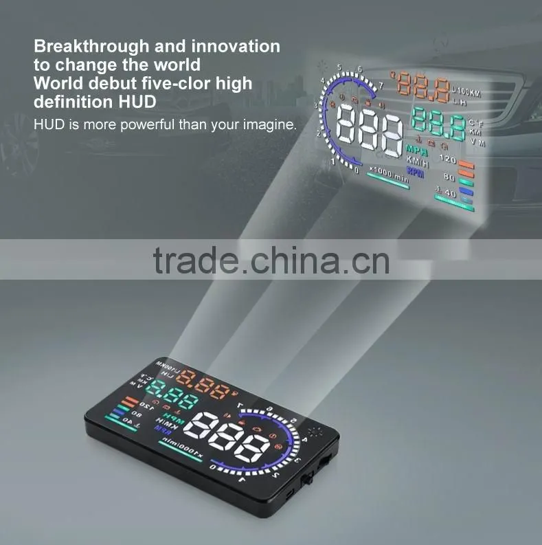 Hot-selling New Colorful Big 5.5 Display Screen Car HUD Head Up Display OBD2 Feul Comsuption/Speed/Tire Pressure Alarm Car HUD