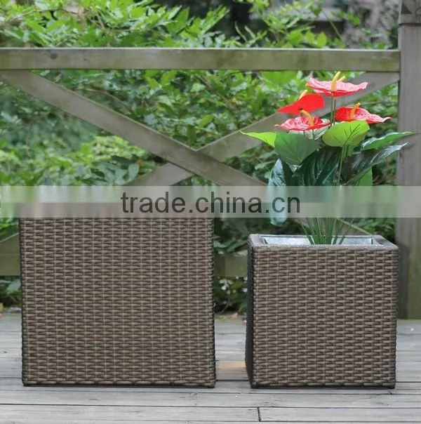 FO-9406 square Synthetic Rattan flower pot for hotel supplier