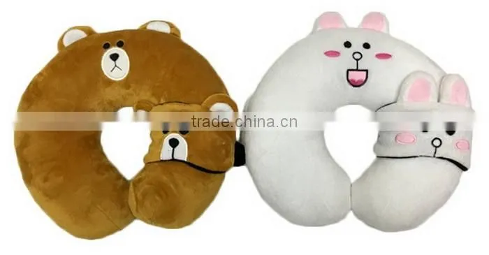 Cartoon U-shaped Neck Pillow Travel Nap Car Headrest Cushion with Eye Mask