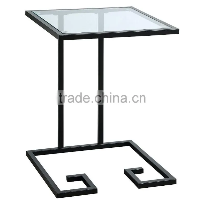 Simple design iron black color metal end table with glass top for living room high grade quality