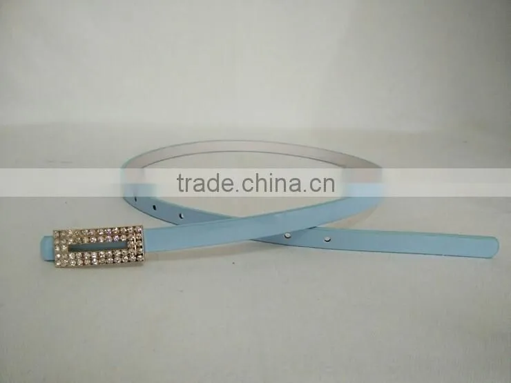Wholesale colourful rhinestone paved alloy buckle sex women lady thin PU waist belt