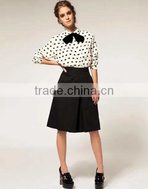 Autumn Spring 2015 Long Sleeve White Heart Printing Pattern Chiffon Blouses Shirt Women Clothing blusas femininas European Style