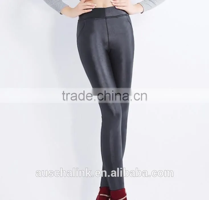 best selling girl warm black PU leather pants winter trousers customized