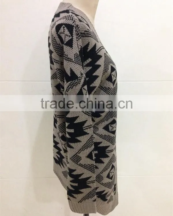 Women open chest knitted patterns aztec cardigan sweater