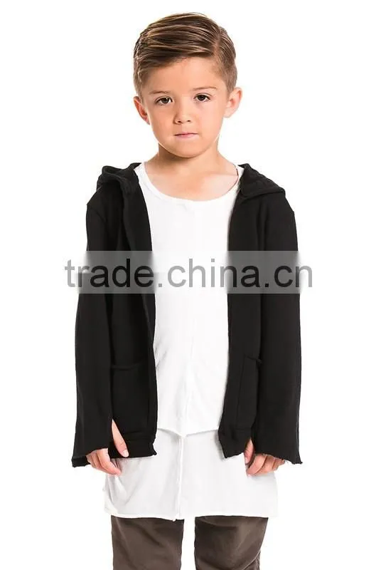 children open front black hip hop hooded coat