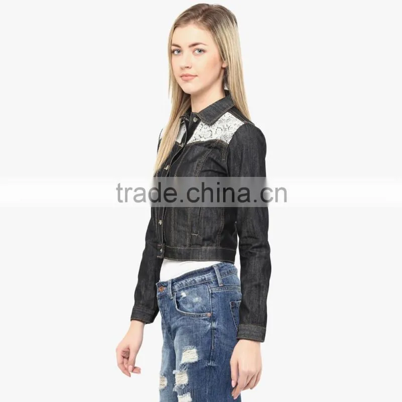 denim black jacket for women wit a little lace OEM services