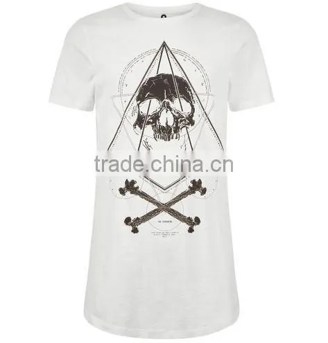 Hot selling fancy printed white t-shirt mens designer tees summer casual longline t shirt