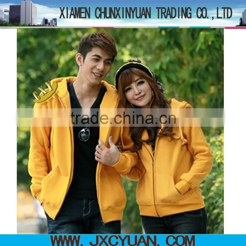 fashion hot wholesale zipper up yellow hoodies/sweatshirt made in China for importing