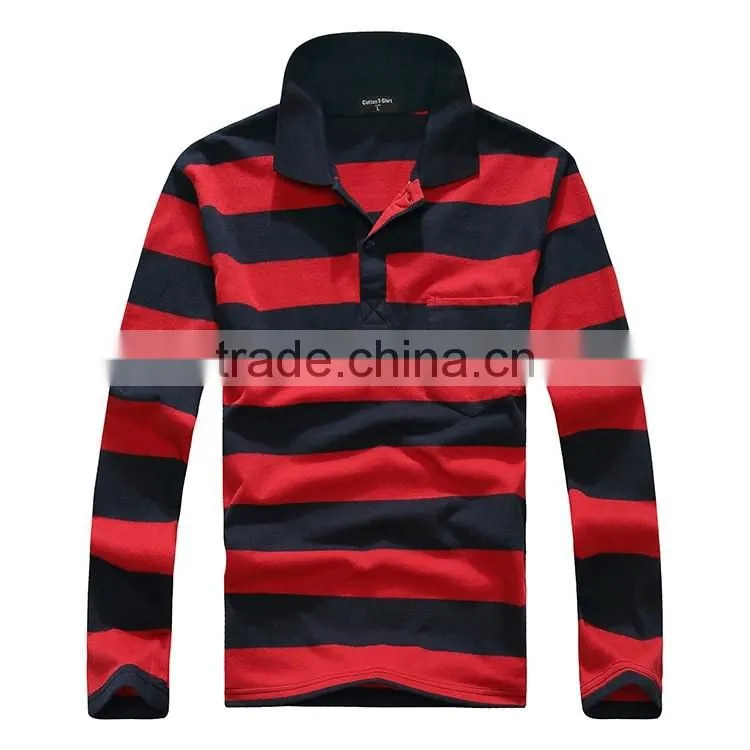 2016 Factory sale brand classic pure Cotton mens striped polo shirt Long sleeve contrast color design sport shirts for man