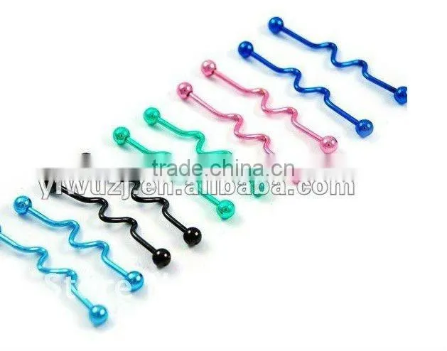 Wholesale New Hot Charm 316L Surgical Stainless Steel wave industrial barbell tongue ring