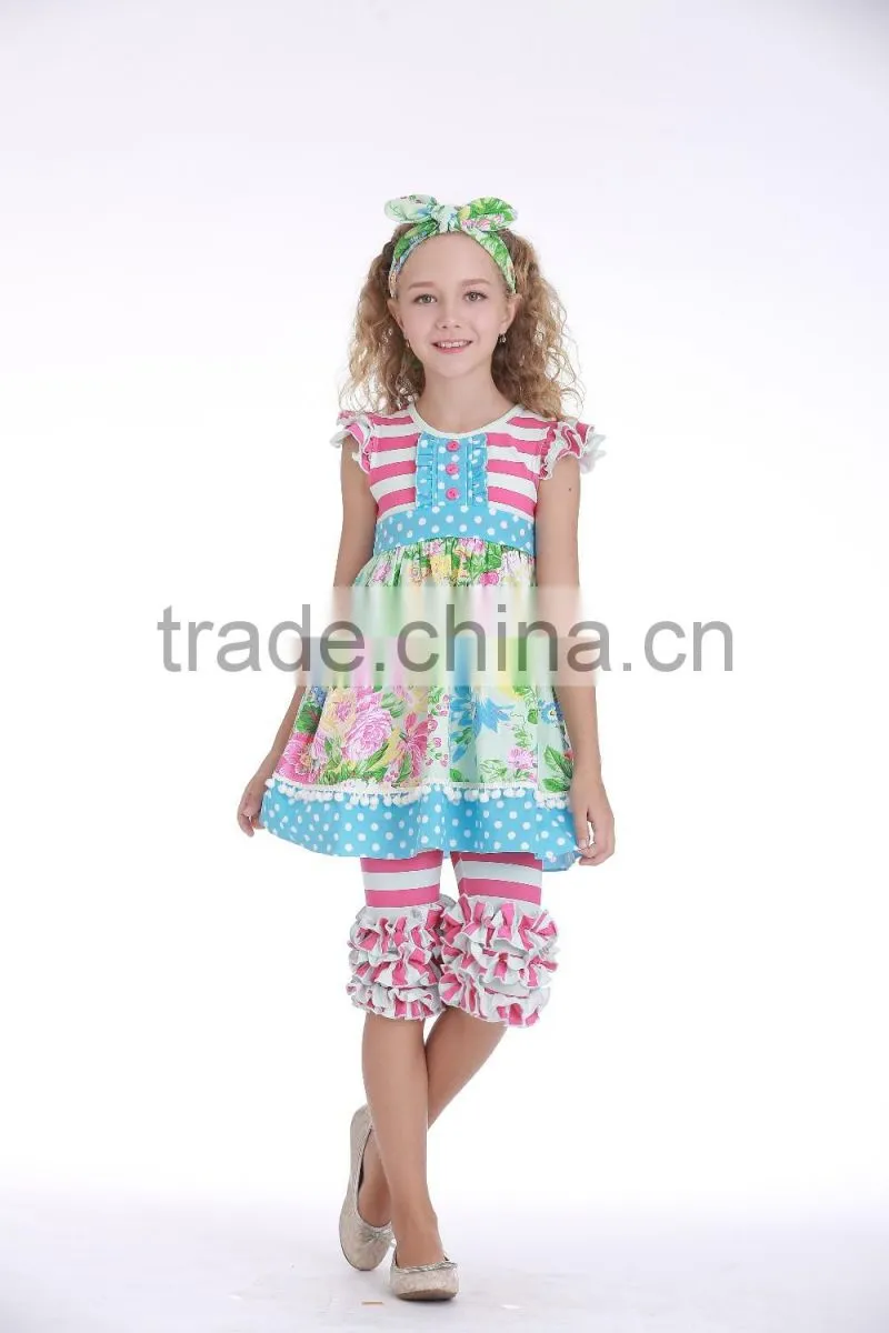Latest fashion girls cotton frock designs summer dress sleeveless ruffle outfit