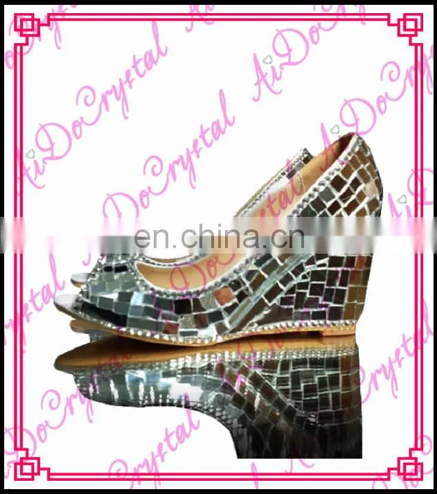 Aidocrystal handmade sparkling white with colorful transparent crystal diamonds wedge shoes for lady