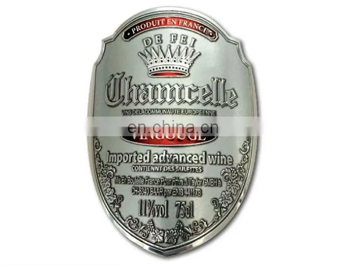 Adhesive Bottle Sticker Custom Metal Wine Brand Label Tag
