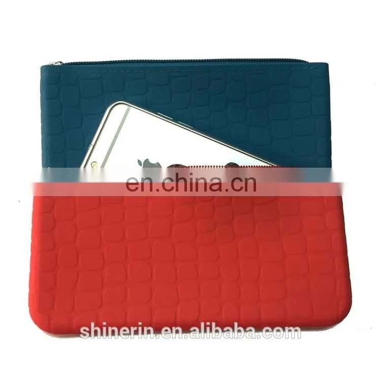 Custom Embossed Desgin Silicone Pencil Pouch Zipper Fashion Ladies Hand Clutch Purse Wallet