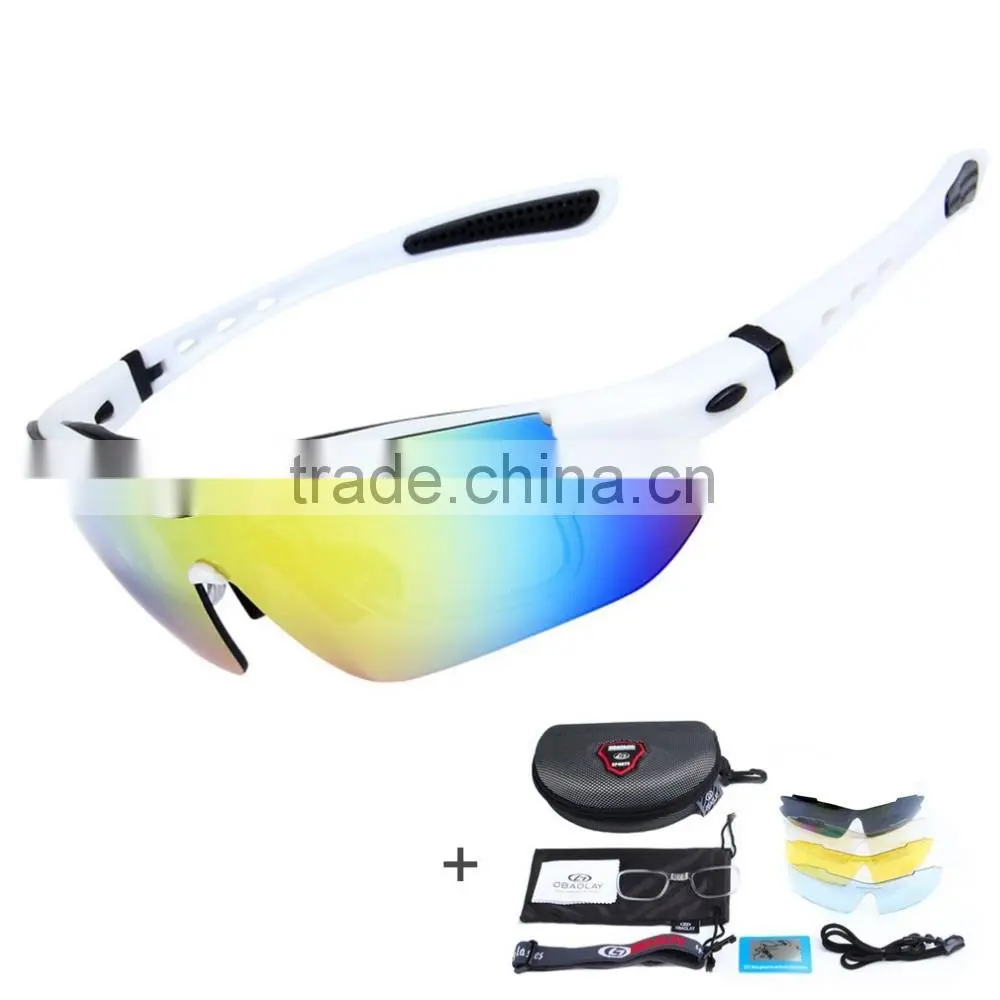 Polarized Sports Sunglasses with 5 Interchangeable Lenses for Men Women Cycling Running Glasses