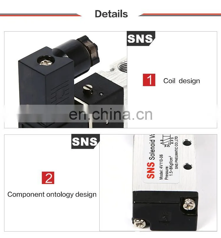SNS 4V Series Aluminum Alloy Solenoid Valve Air Control 5 way 12v 24v 110v