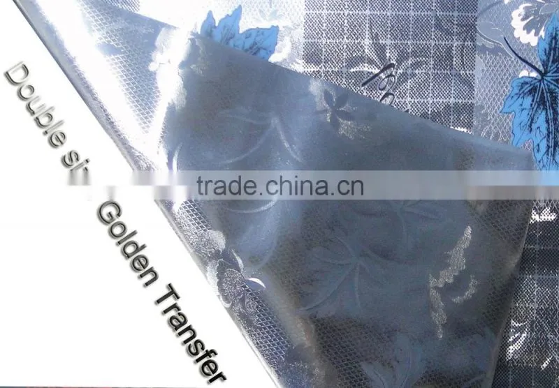 Double side golden square plaid and maple leaf PVC tablecloth made in china