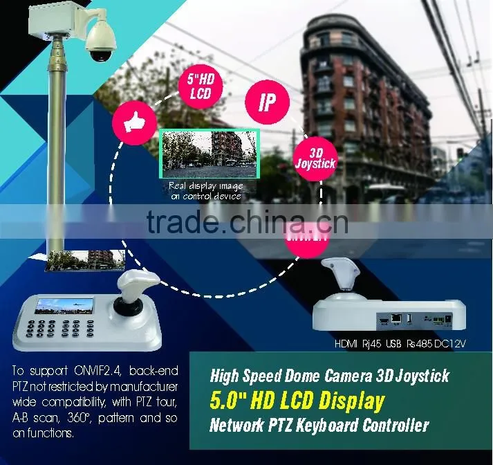 Network High Speed Dome Camera 3D Joystick 5.0" HD LCD Display IP PTZ Keyboard Controller