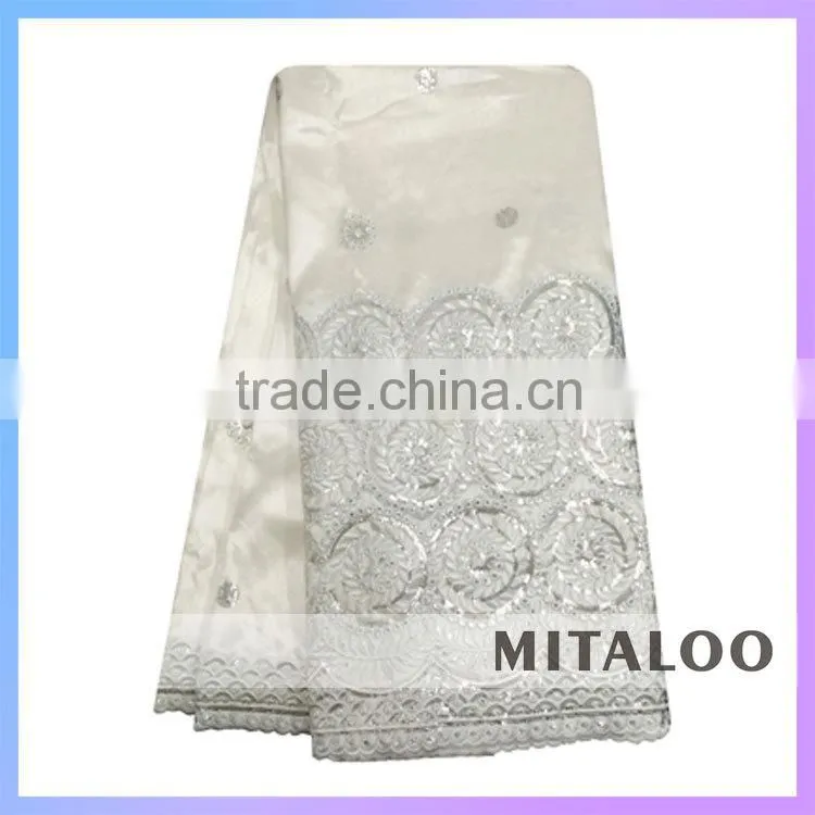 Mitaloo Leaf Green Silk George Lace Fabrics Hot Selling African Raw Silk George Fabrics for 2015