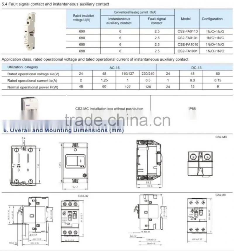 CS2 Motor Protection Circuit Breaker Rated Current 16~25A CS2-8025
