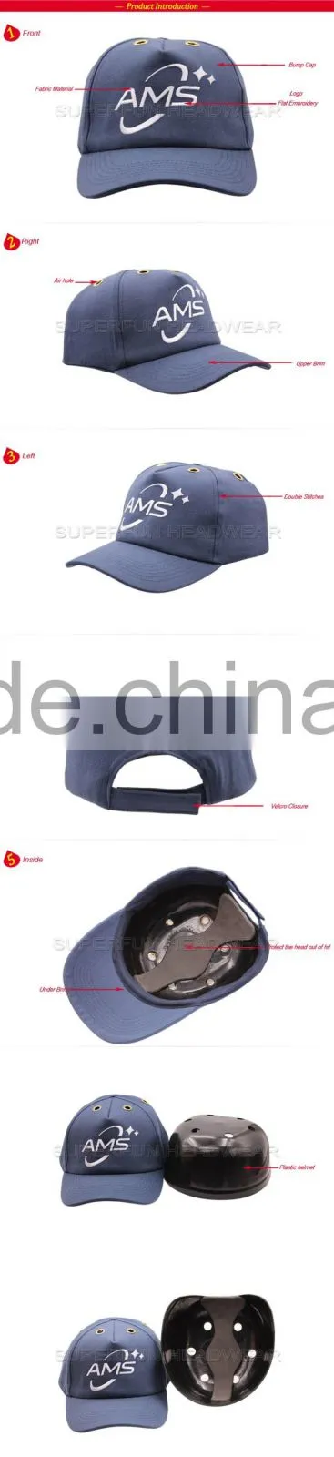 top quality plastic material safety cap with helmet