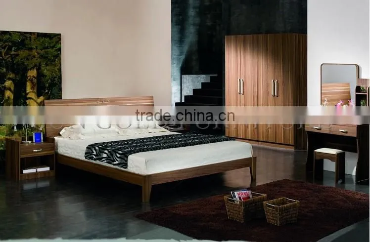 luxury turkey bedroom set wood double bed designs(SZ-BT005)