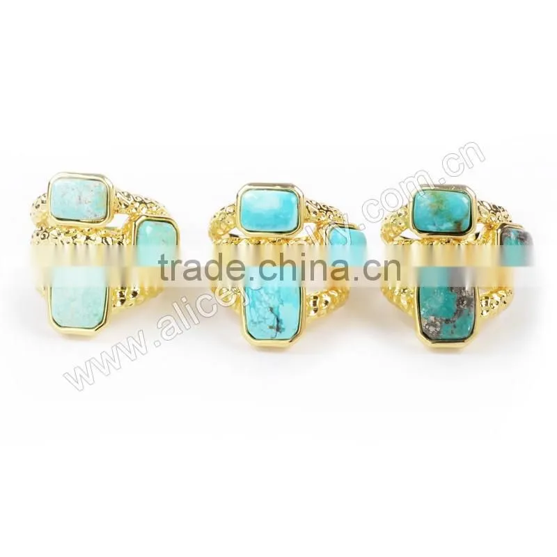 Three Stone Turquoise Ring Size:6~8