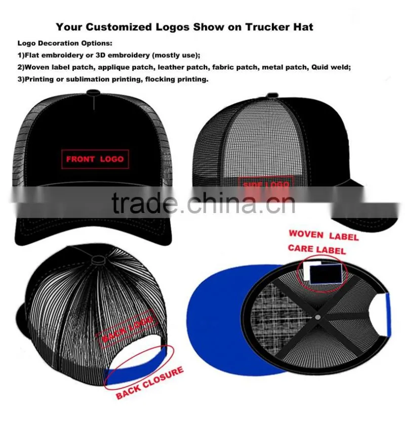 Printed design customize 5 panel mesh trucker baseball cap and hats