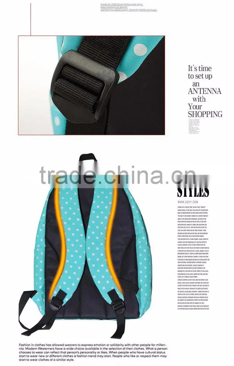 leisure school students shoulder bag for polyester backpack with dot bag