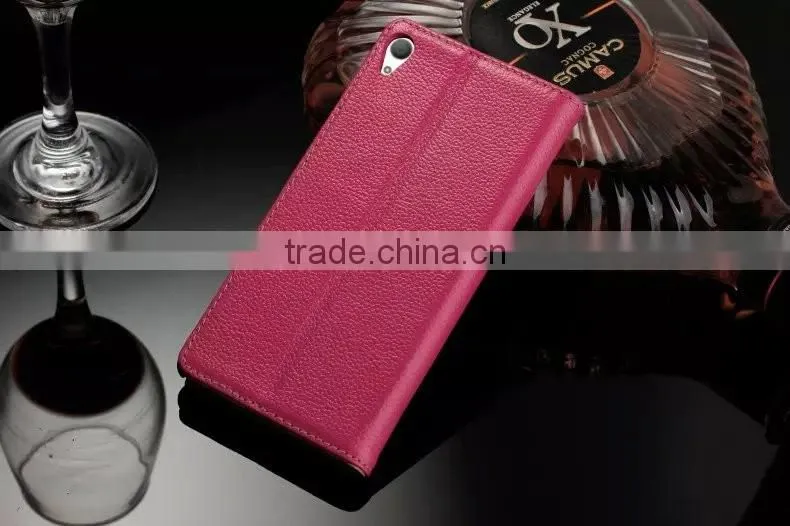 DLS Litchi Grain Genuine Leather Flip Case for Sony Z5 Plus Wallet Cover Case with Card Slot MT-5195