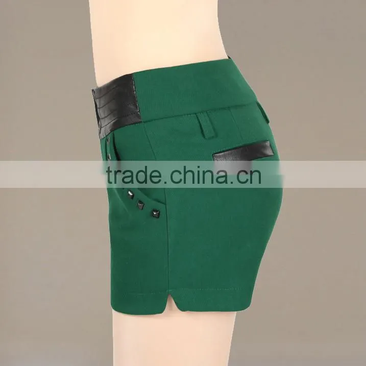 Woolen Green knitted crochet shorts women