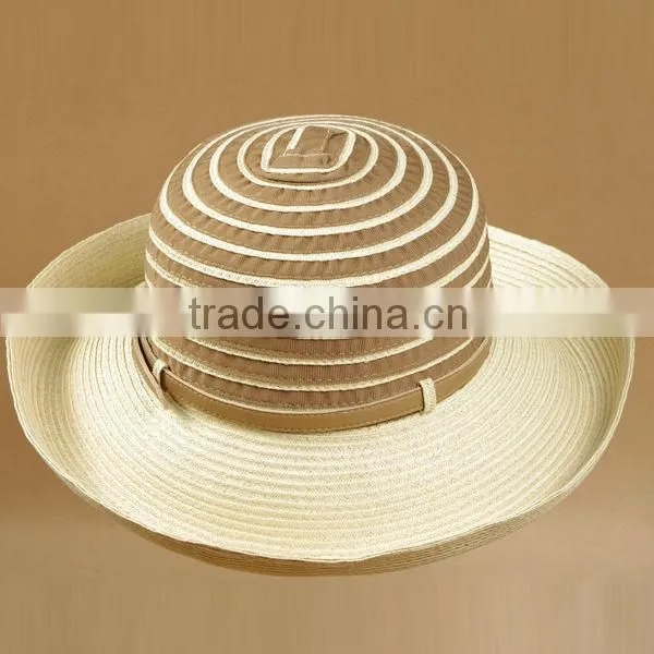 light foldable fabric hat for outdoor with wide brim sunshade and string decoration