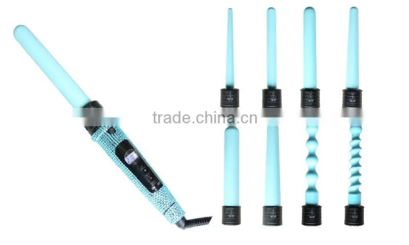 Clipless hair curler set with rhinestone diamond