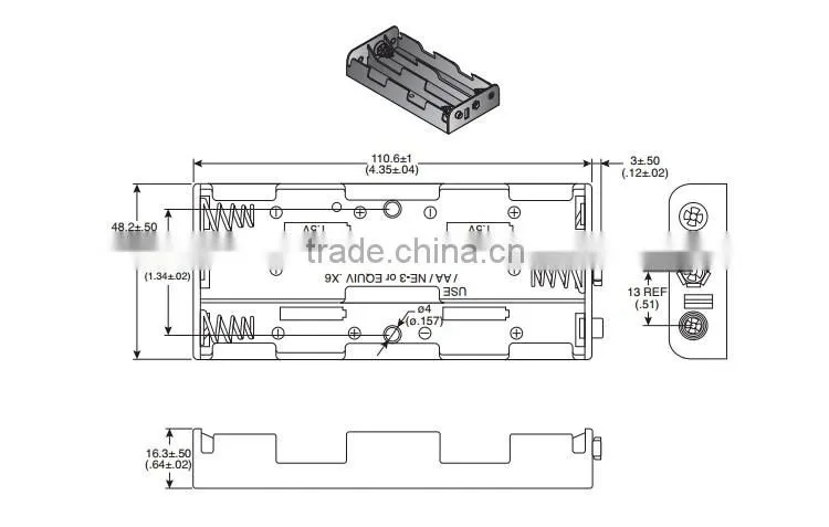 6 AA Battery Holder,BH361B battery holder ,6 AA Battery Holder with Snaps