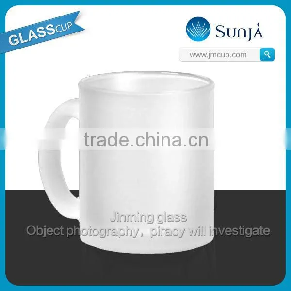 SH597 Frosted Glass Cup Drinking Milk Glass Mugs Promotional Glass Drink Milk Handle Mugs