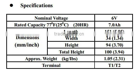 SEALED LEAD ACID SECURITY BATTERY 6V 7AH