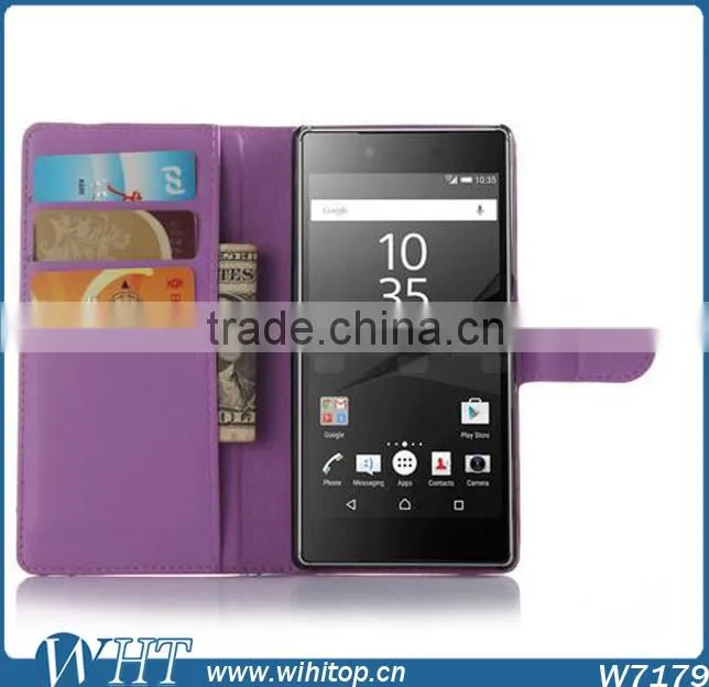 New Arrival Litchi Leather Wallet Flip Stand Pouch Cover Case for Sony Xperia Z5
