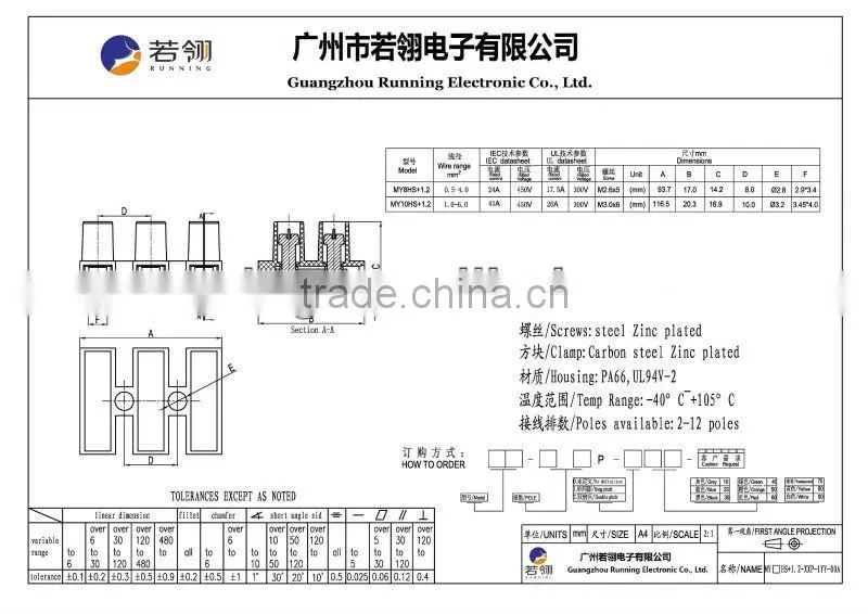 MY8HS+1.2 Electrical Terminal Strip, H Type Terminal Block