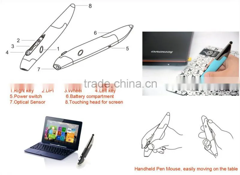 2015 Top Sales Pen Shaped Magic Mouse For Laptop/Tablet Stylus Pen