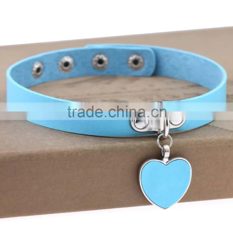 Wink Gal Trendy Chokers Necklaces Rock Style Leather Steam punk Punk Heart Necklace Pendants