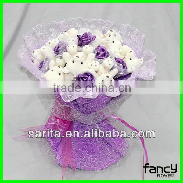 sweet love plush doll bouquet 9 pcs bears 11 pcs purple rose artificial flowers creative gifts Valentines Present